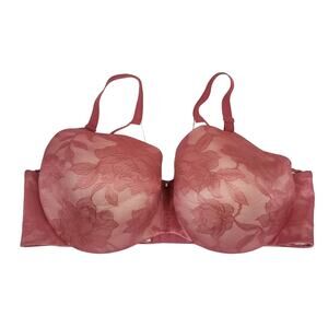 Cacique Pink Invisible Lace Back Smoothing Lightly Lined Balconette Bra 46DDD